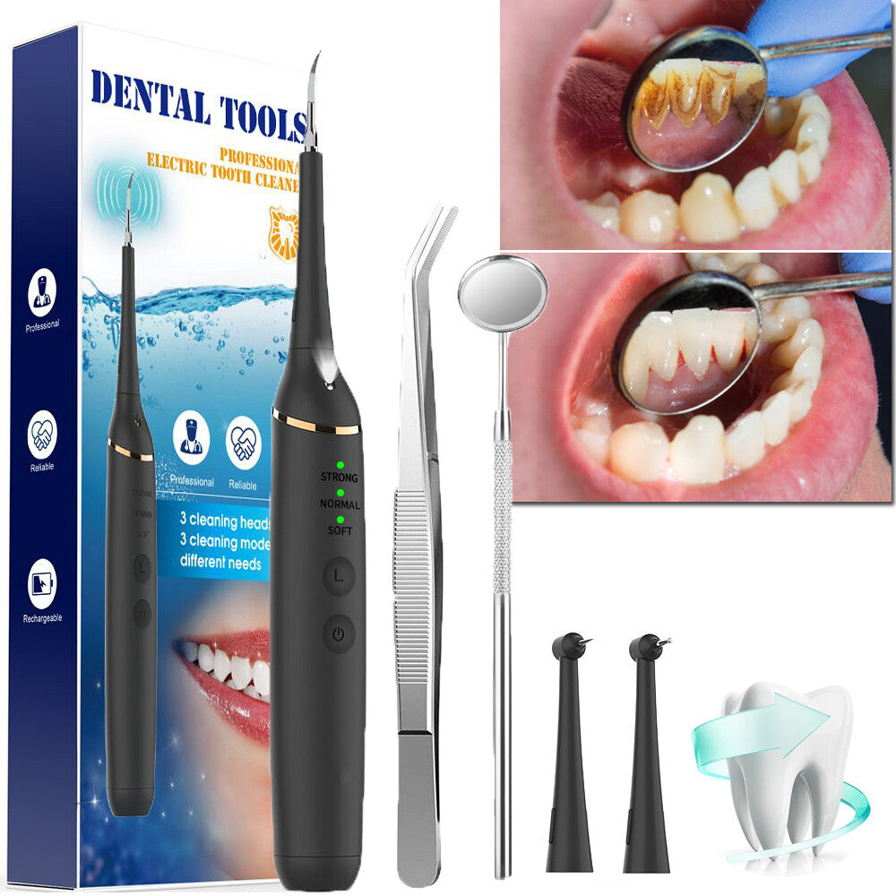 Electric Dental Plaque Remover Teeth Cleaning Kit with 3 Modes & 3 Heads