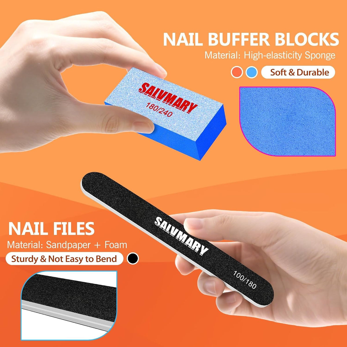 Professional Nail Files and Buffers Set - Double Sided Grit Emery Boards for Manicure & Pedicure