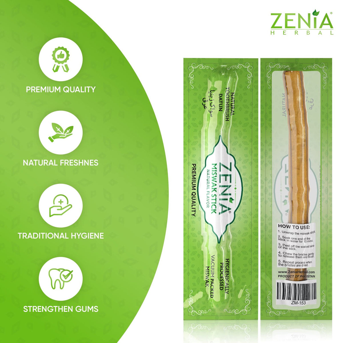 Natural Miswak Toothbrush - Traditional Oral Care, Eco-Friendly, 6-inch Vacuum Sealed Sticks