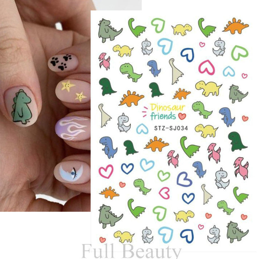 Kids Cartoon Dinosaur Nail Stickers Decals Self-Adhesive for Kids and Teens
