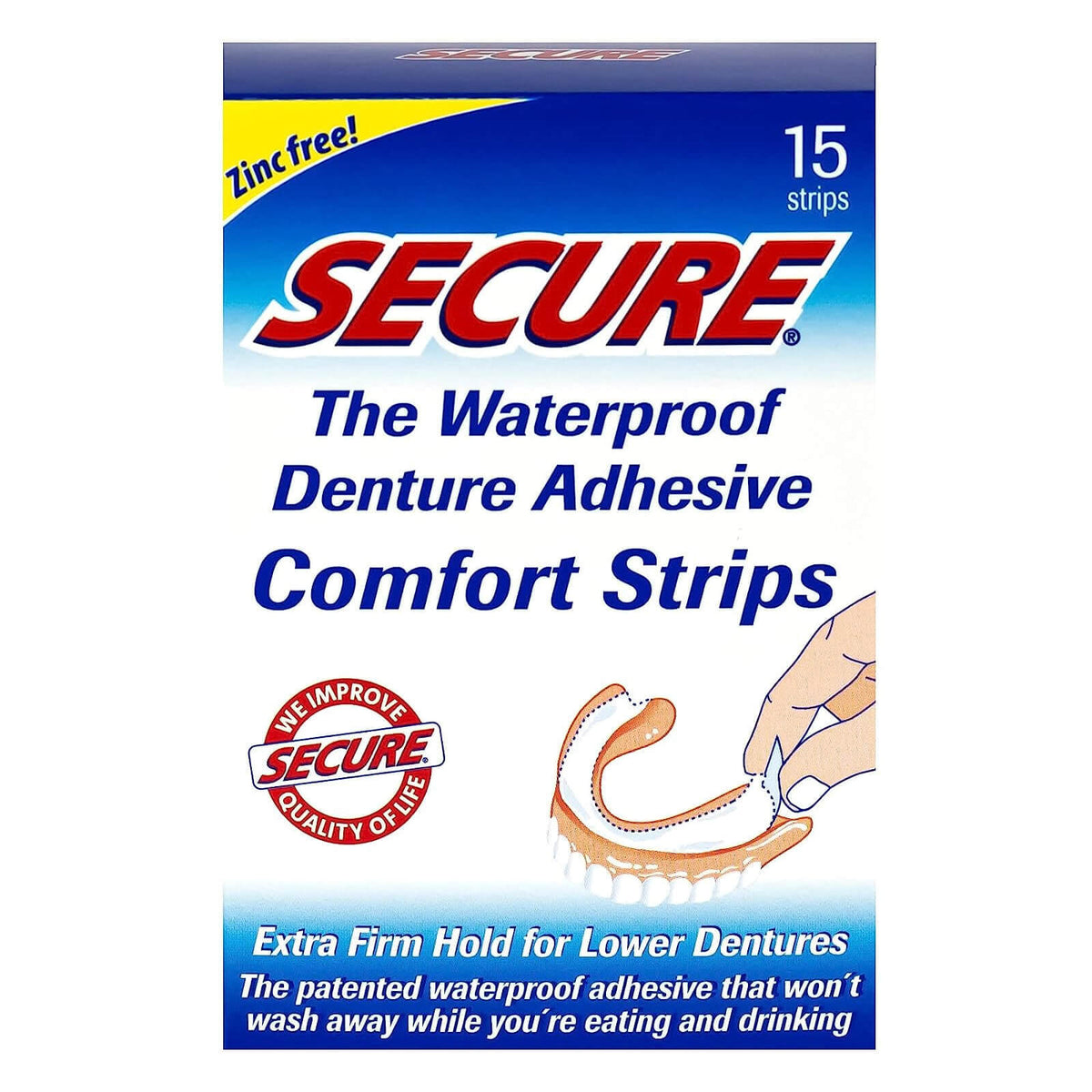 Waterproof Denture Adhesive Strips - Secure Fit, Zinc-Free, 15 Count