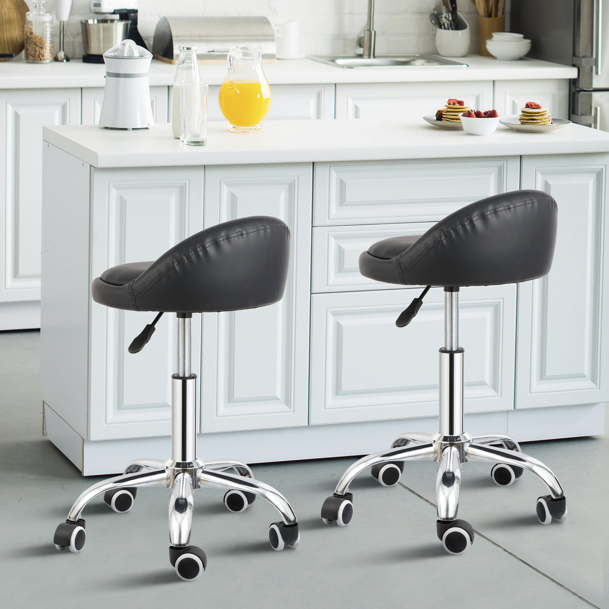 Adjustable Hydraulic Salon Stool with Backrest and 5 Caster Wheels