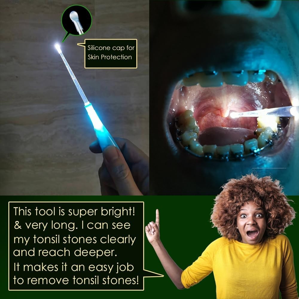 Portable LED Tonsil Stone Remover Tool with Oral Rinse & Case