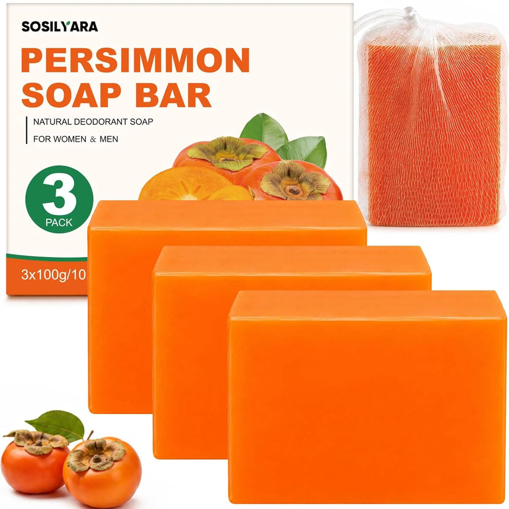 Persimmon Soap Bar Set for Body Odor Control - Natural Refreshing Cleansing, 3 Pack