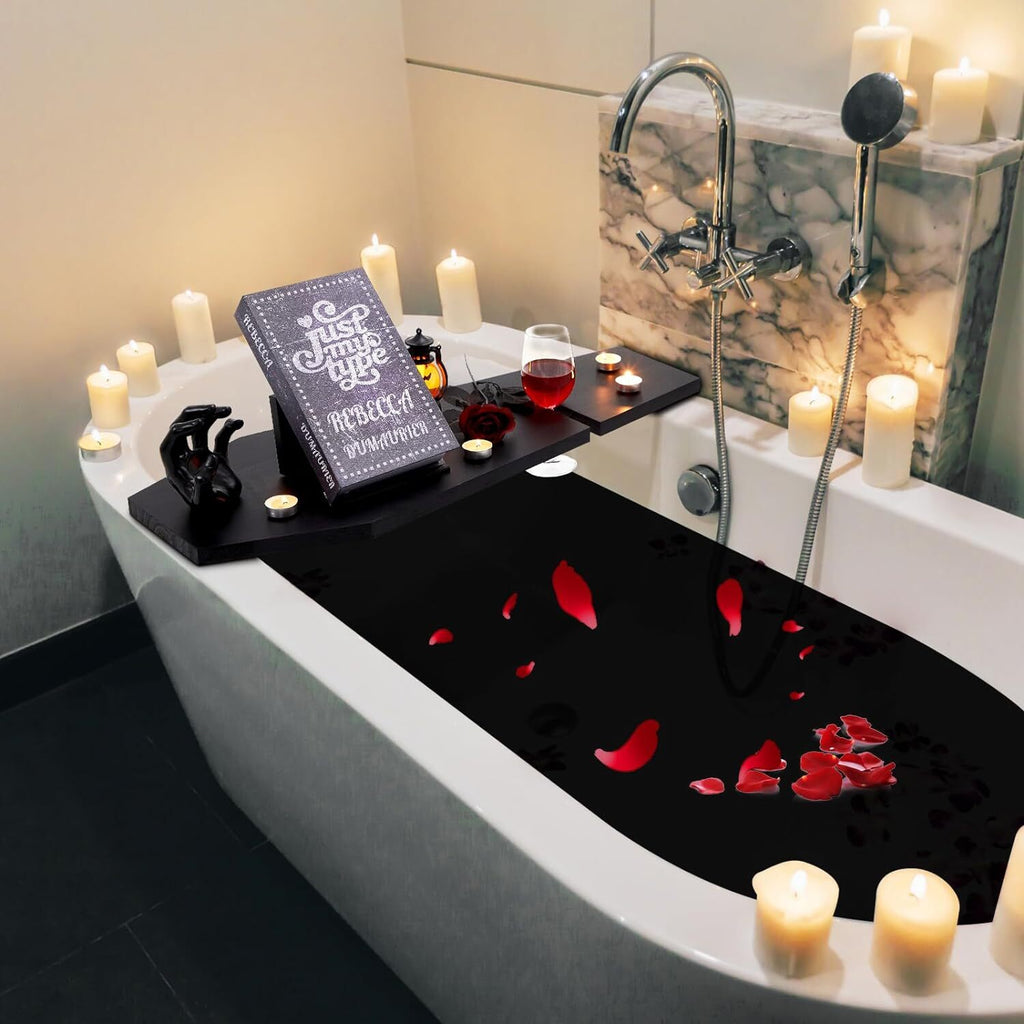 Halloween Coffin Bath Tray with Wine Notch and Book Holder - Black