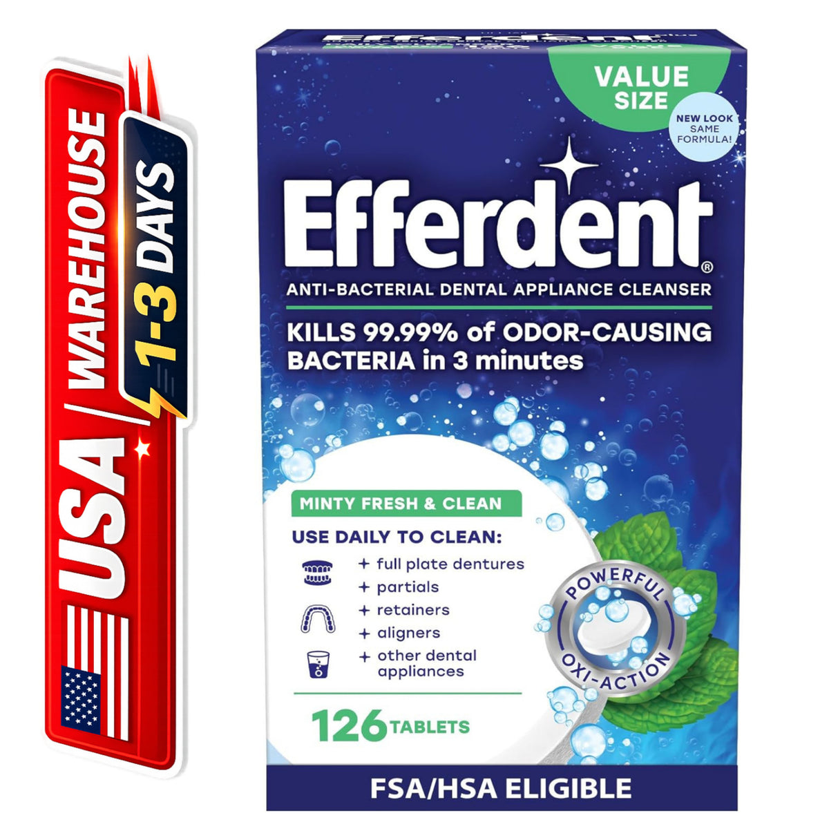 (2 Pack) Efferdent Denture & Retainer Cleaner Tablets - Mint, 126 Count