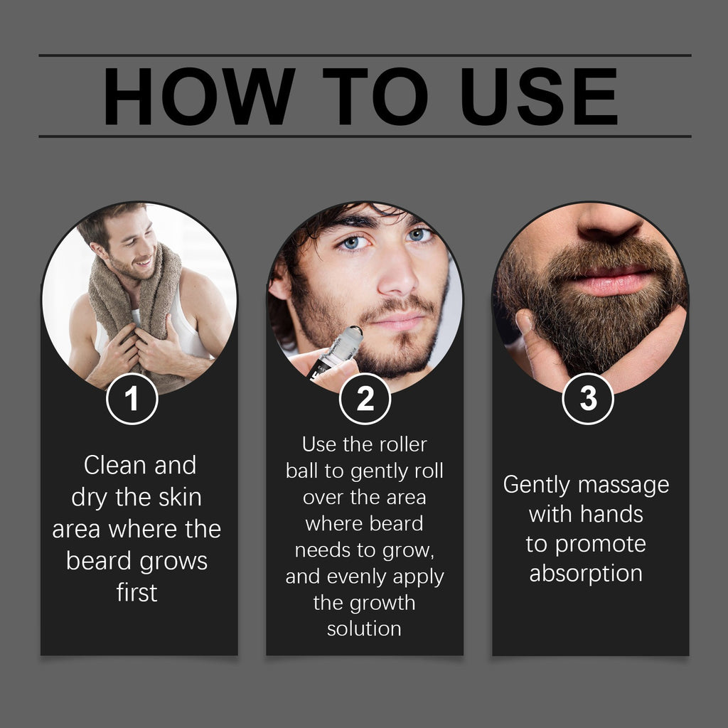 Beard Growth Serum Roll-On for Men - Thickening Oil Treatment with Natural Oils