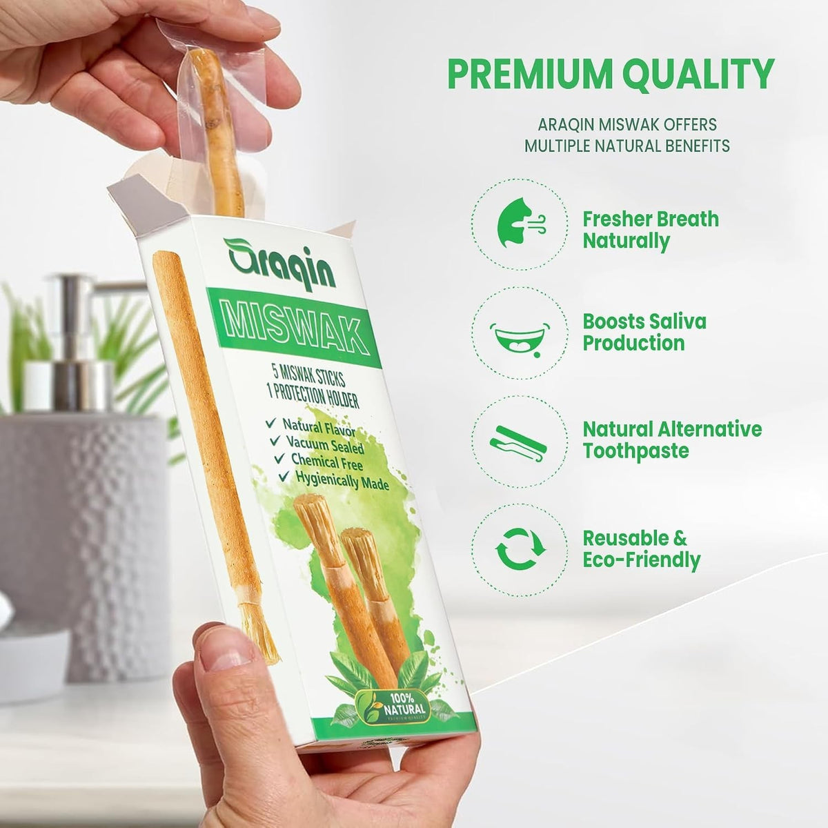 Natural Miswak Teeth Sticks Pack with Holder - Eco-Friendly Oral Care