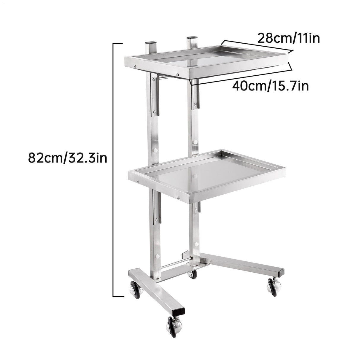 Salon Rolling Trolley Cart with Stainless Steel Frame and Lockable Wheels