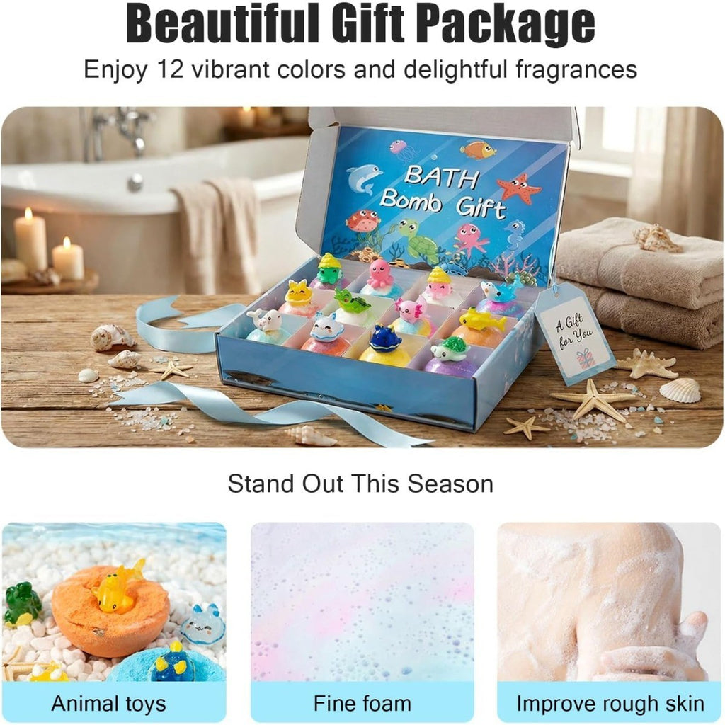 Kids Bath Bomb Set with Surprise Inside - Organic Ocean-Themed Bubble Bath Toys