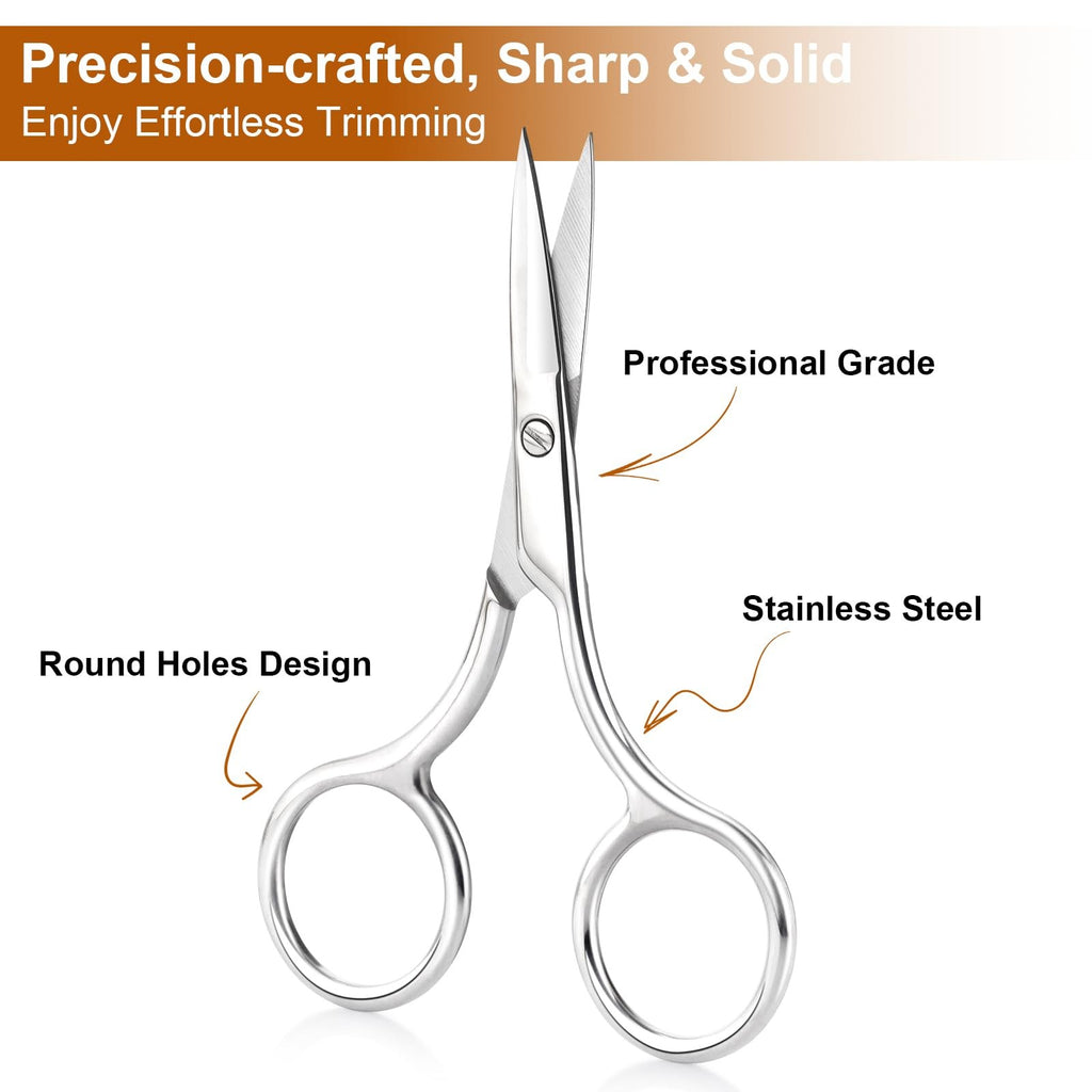 Professional Stainless Steel Eyebrow and Facial Hair Small Scissors - 3.5 Inch Precision Grooming Tool
