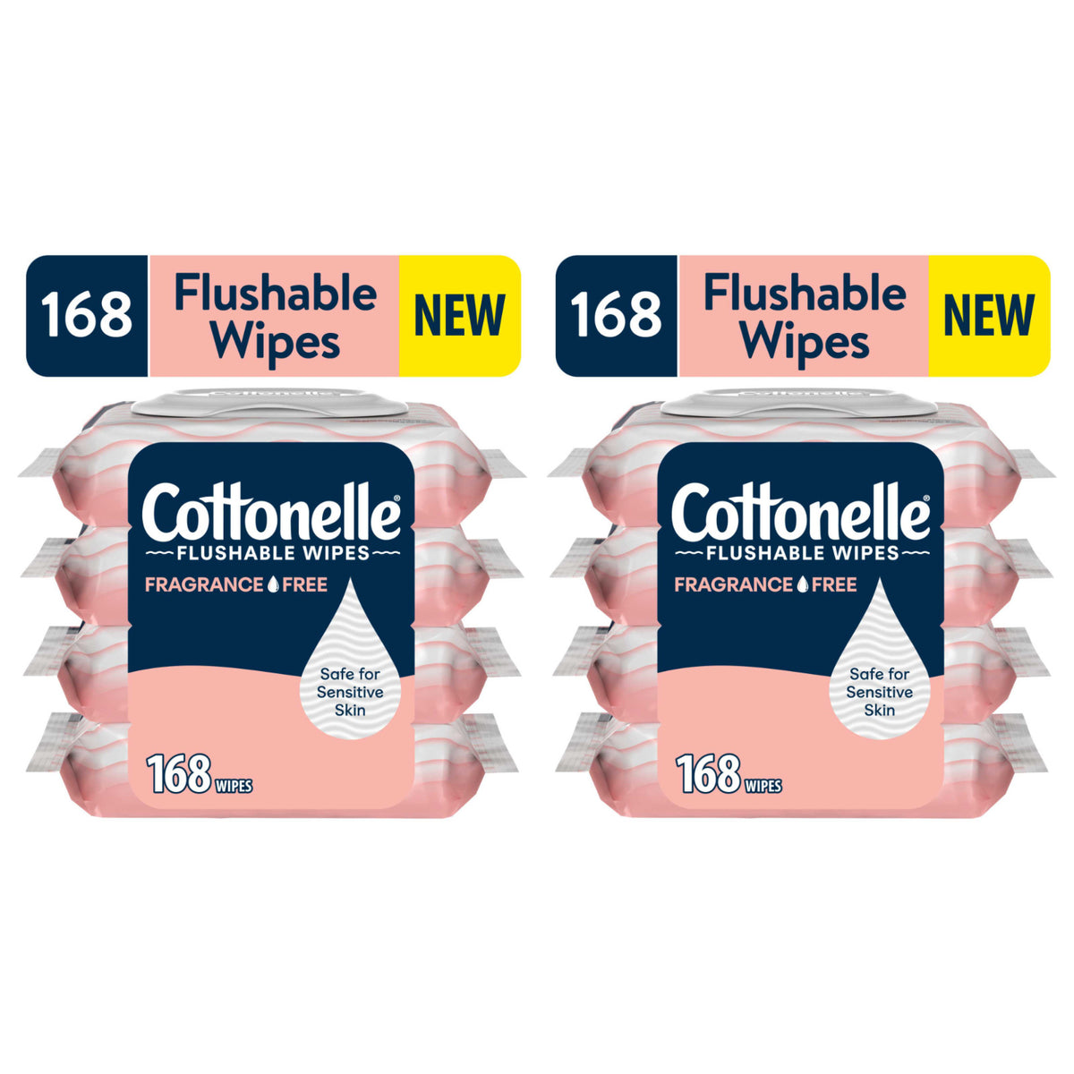Fragrance-Free Flushable Wet Wipes - Pack of 8 Flip-Top Packs