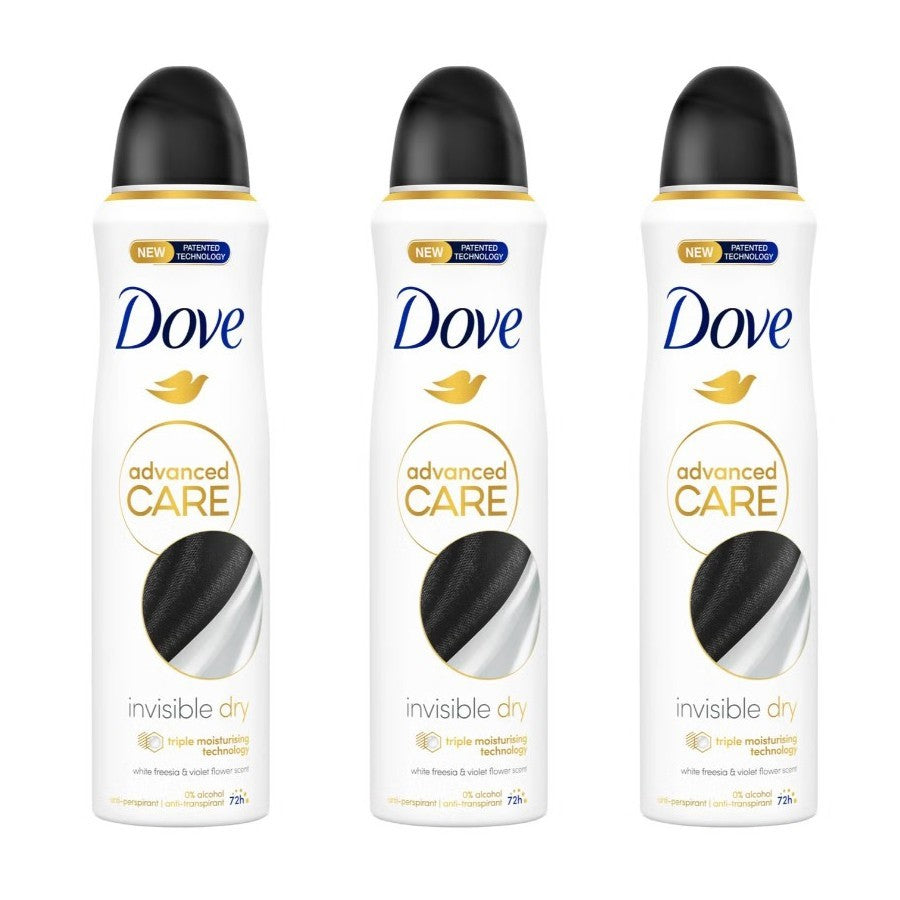 Dove Invisible Dry Antiperspirant Deodorant Spray 150ml 3-Pack No Marks