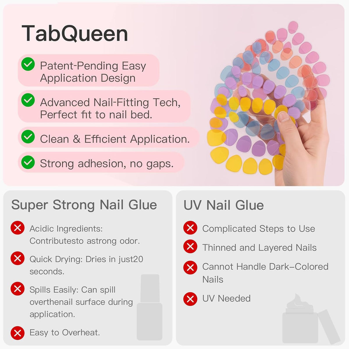 Press-On Nail Adhesive Tabs - Waterproof, Strong Hold, 10 Sheets, 180PCS
