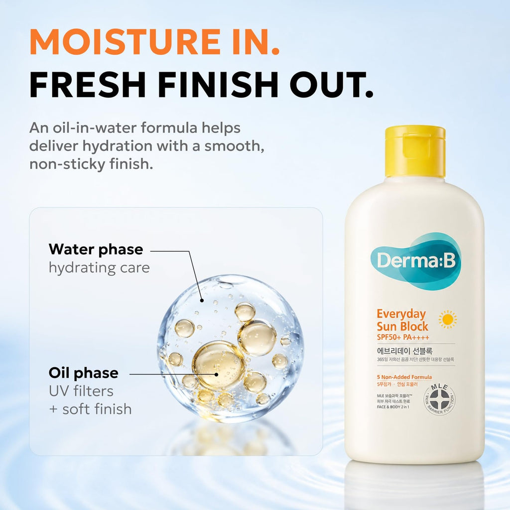 Derma B SPF50+ PA++++ Sun Block Large Size Sunscreen Lotion 6.7 Fl Oz