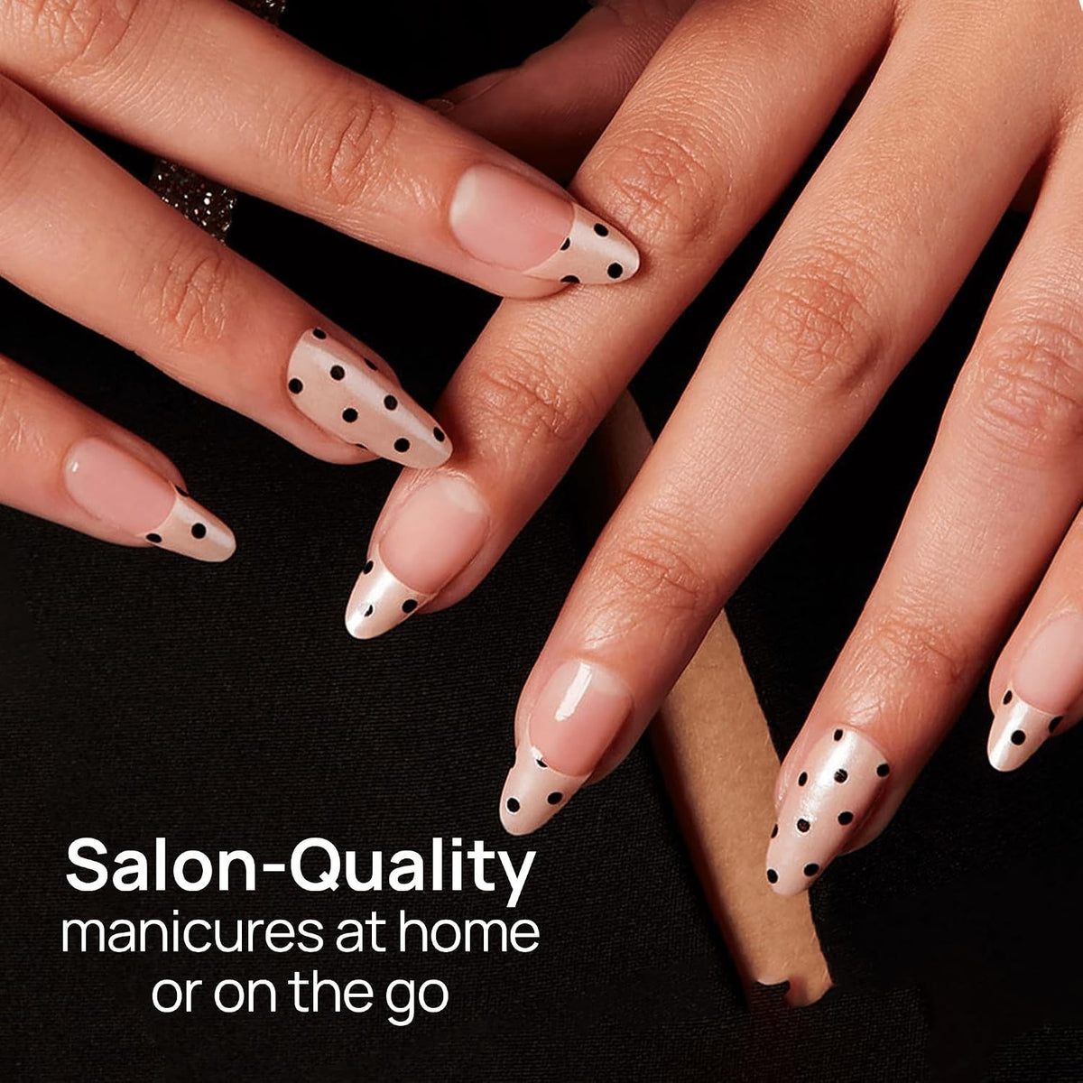 Polka Dot Champagne Shimmer Nail Strips - French Tips for Manicure