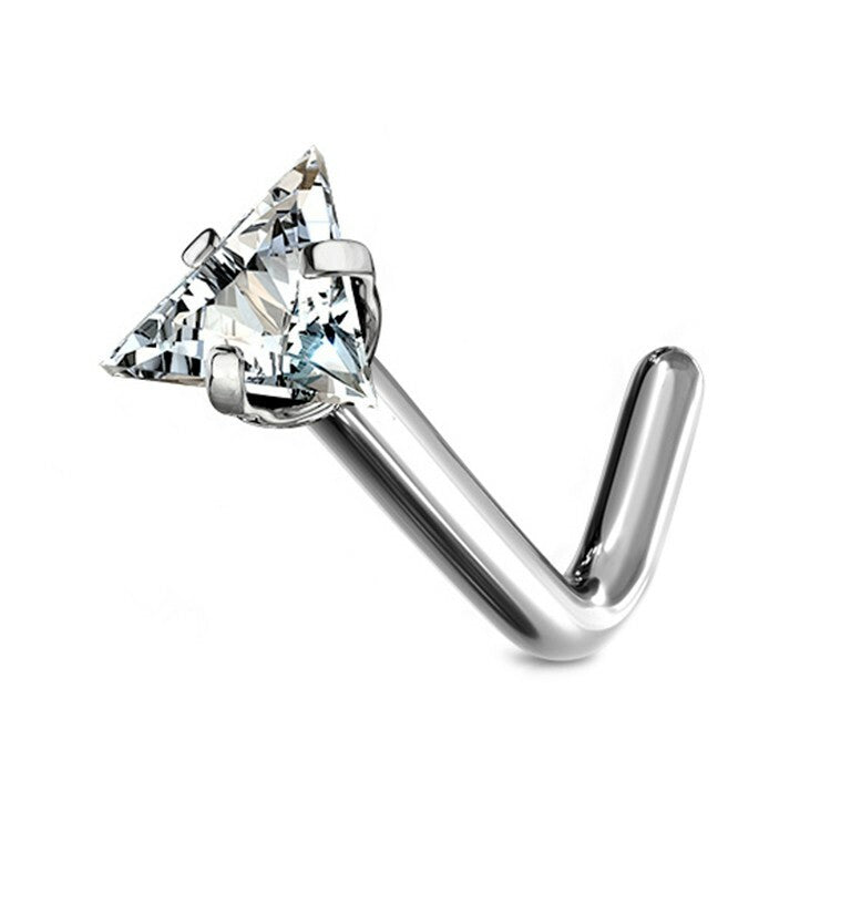 18G Triangle CZ Gem L Bend Nose Ring Prong Set Stainless Steel 316L