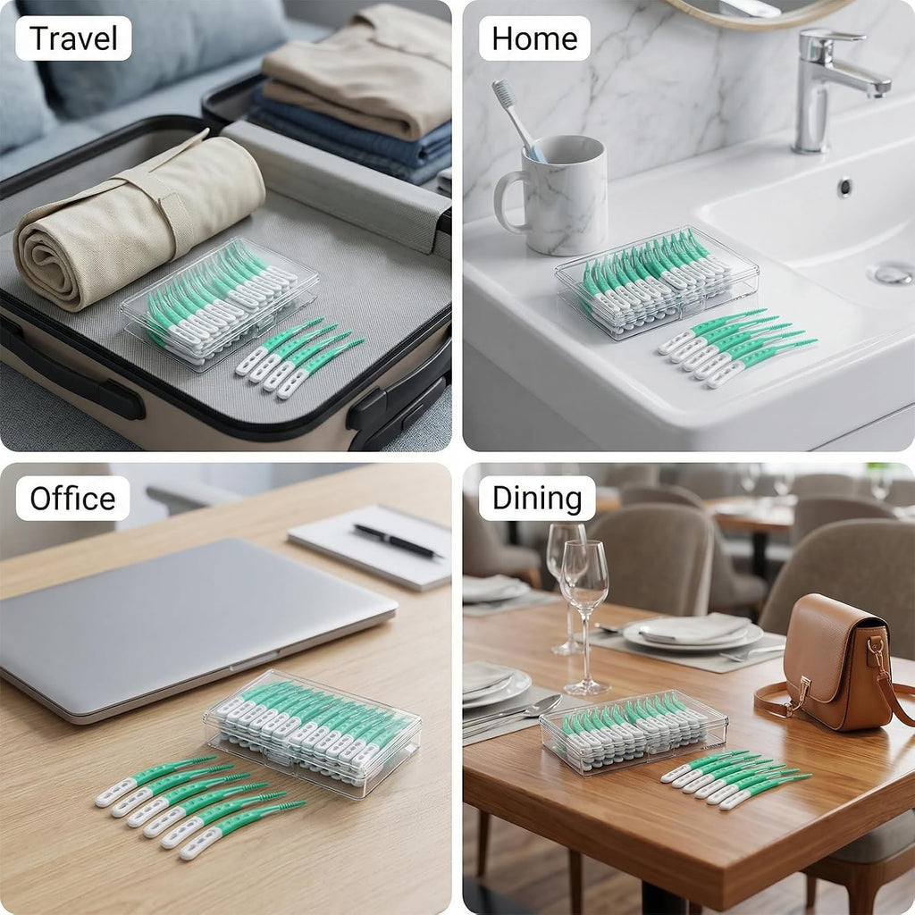 Disposable Dental Picks for Teeth Cleaning - 96 Pack Flossers with Curved Brush Head