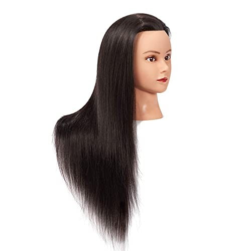 Black Synthetic Hair Extension Mannequin Head with Clamp Set - 26-28 Inch