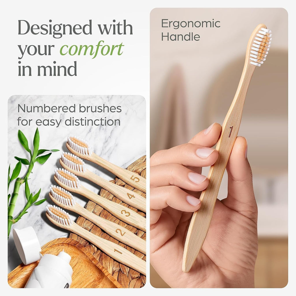 Eco-Friendly Bamboo Toothbrushes Set - Soft BPA-Free Bristles for Family Oral Care