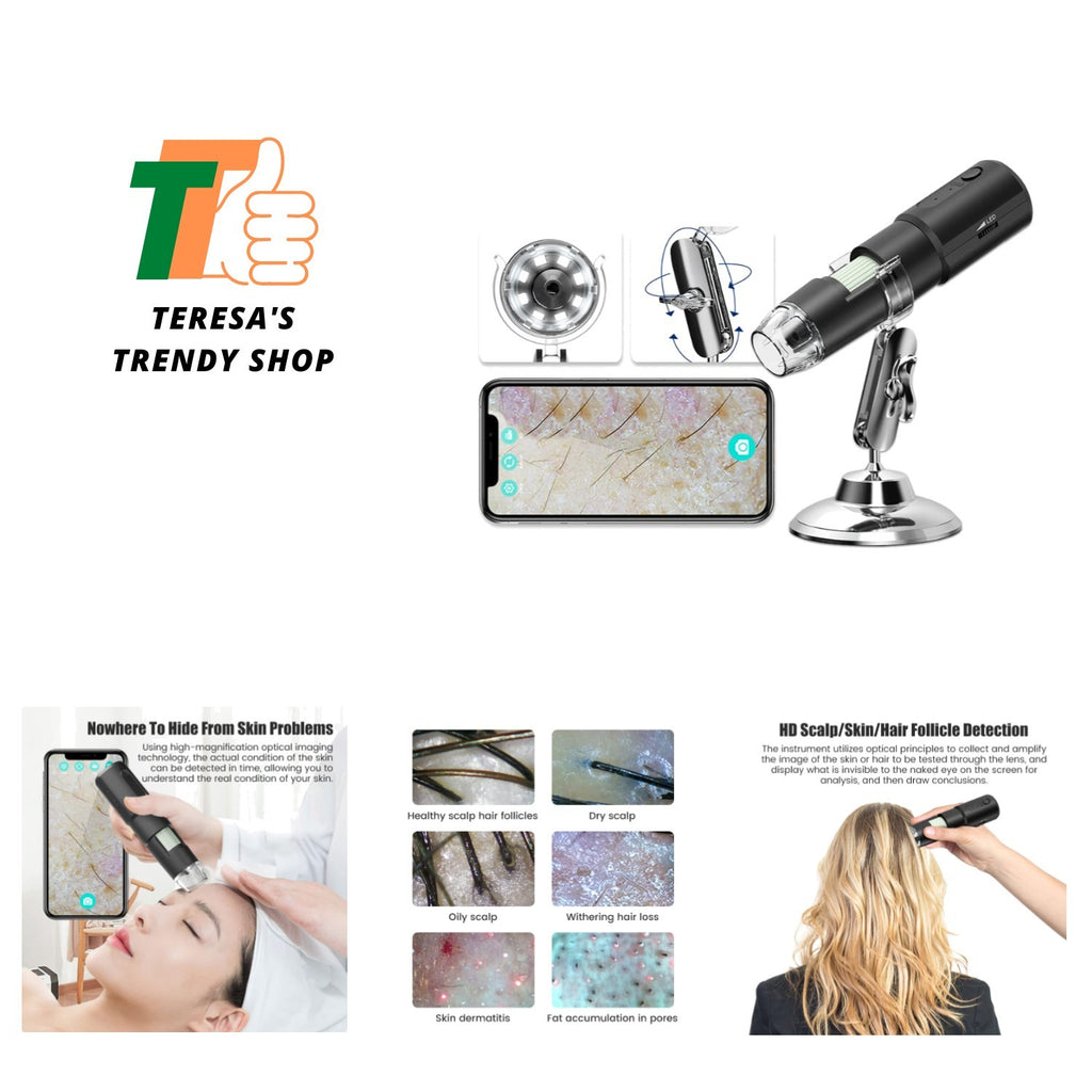 Wireless Skin & Hair Analyzer with Dual Probes & 1080P UV Magnifier