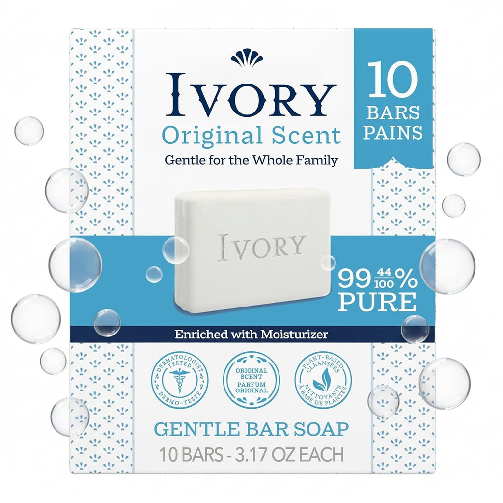 Gentle Bar Soap Pack - 10 x 3.17oz Original Scent for Family & Sensitive Skin