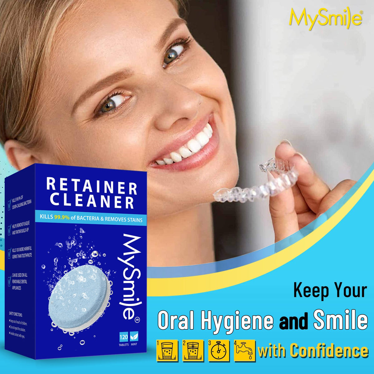 Denture Cleaner Tablets for Mouth Guards and Removable Dental Appliances - 120 Count