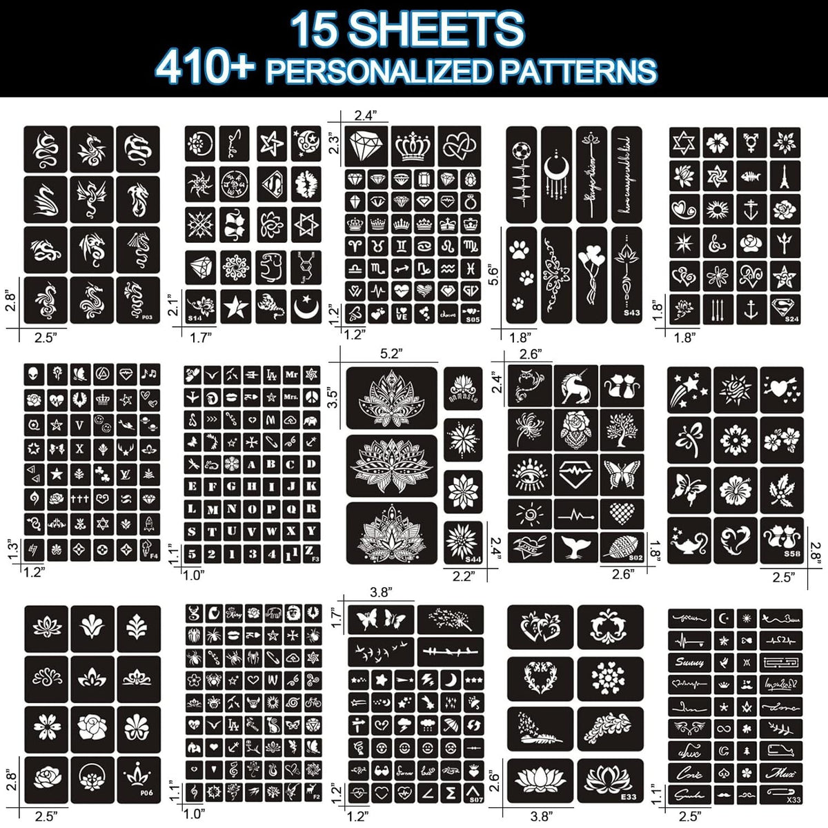 Reusable Tattoo Stencil Kit – 410+ Patterns & 280+ Patterns, PVC Template Set