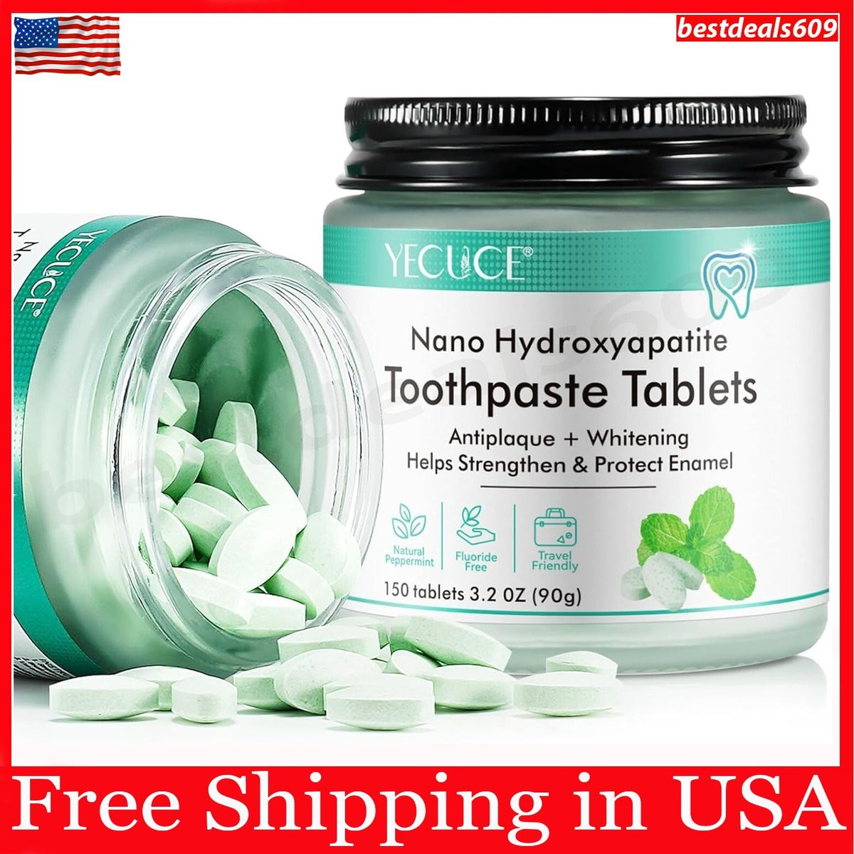 150pcs Nano Hydroxyapatite Toothpaste Tablets Travel Oral Care Chewable Fluoride-Free