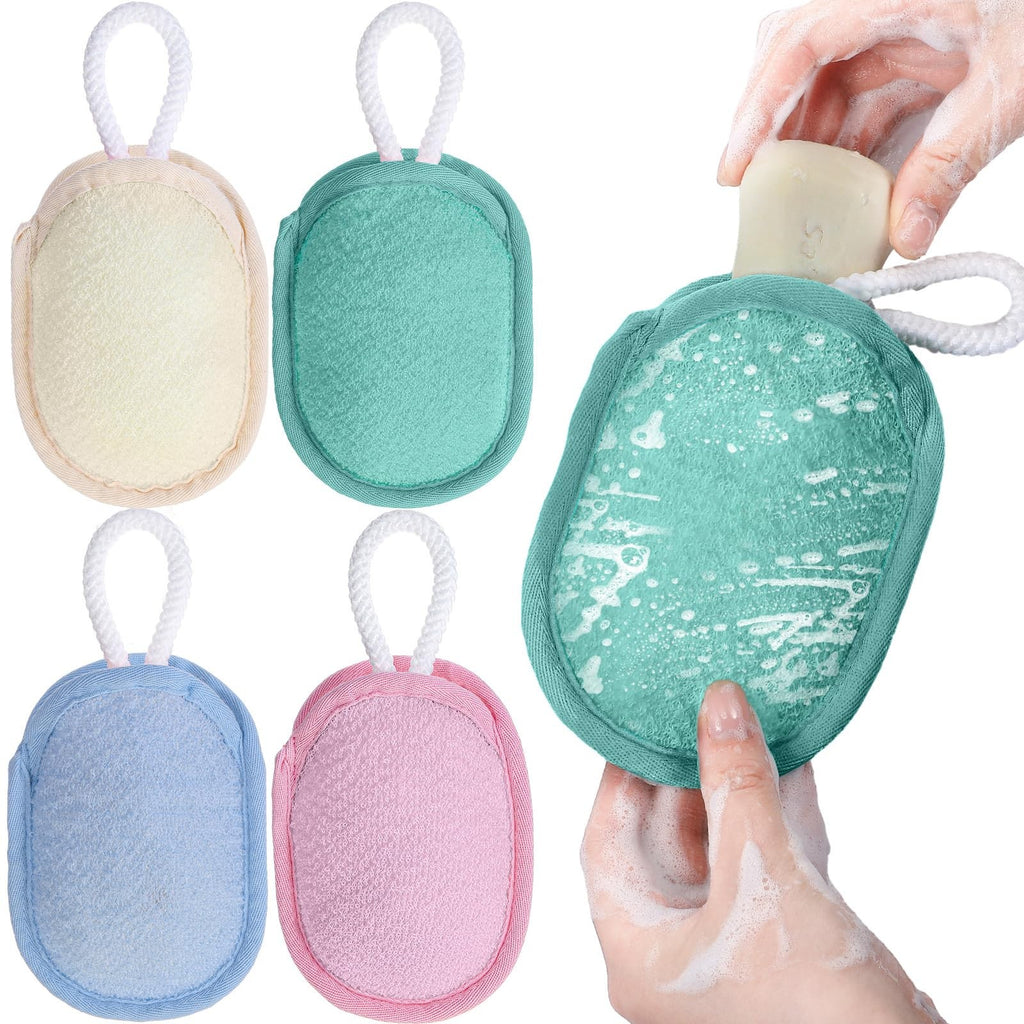 Exfoliating Soap Saver Pouch Set - Mesh Bath Loofah Sponge for Body Cleaning