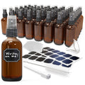 Amber Glass Spray Bottles Set of 48 - Refillable Travel Size with Funnel & Labels