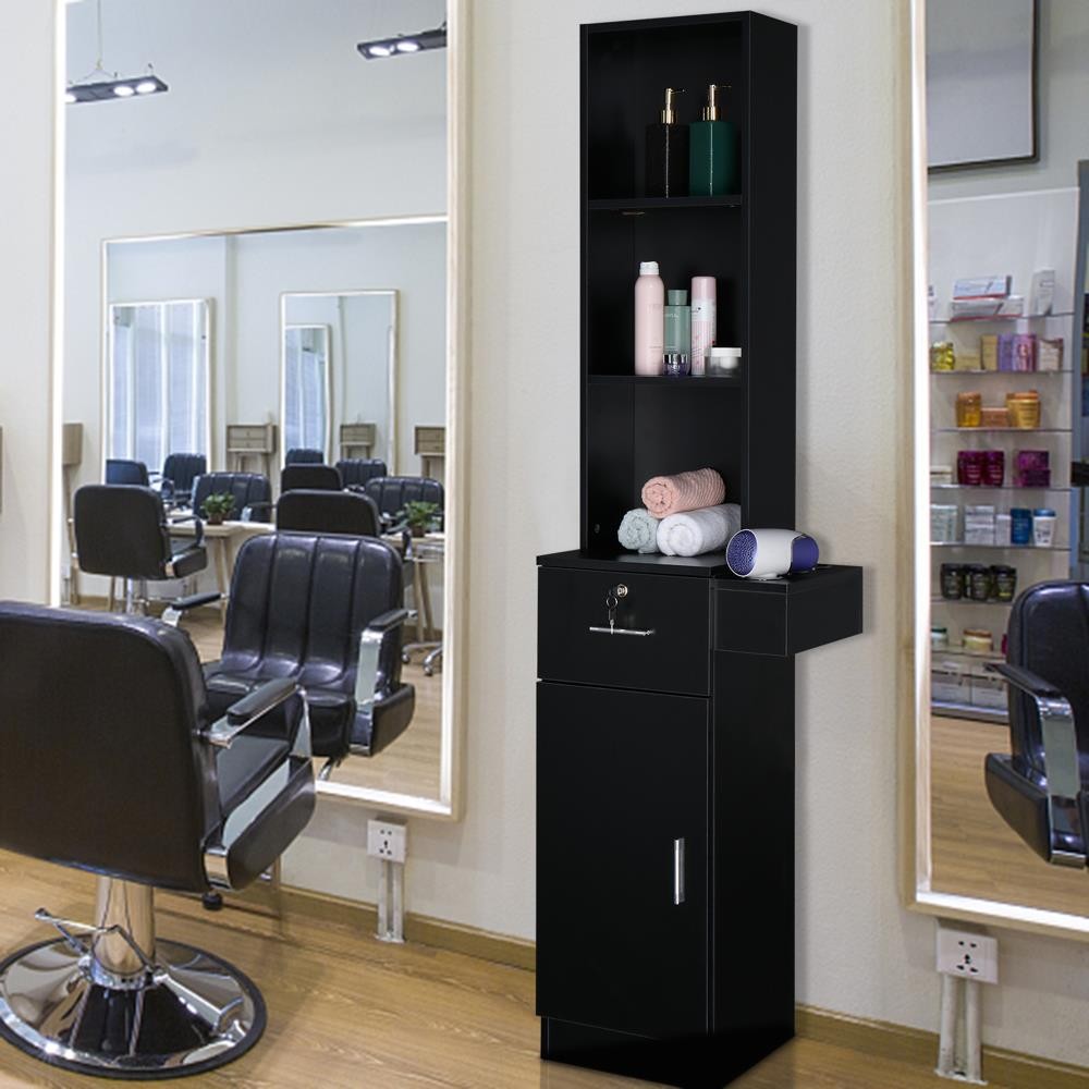 Wall Mount Hair Styling Salon Station with Drawer and Shelves