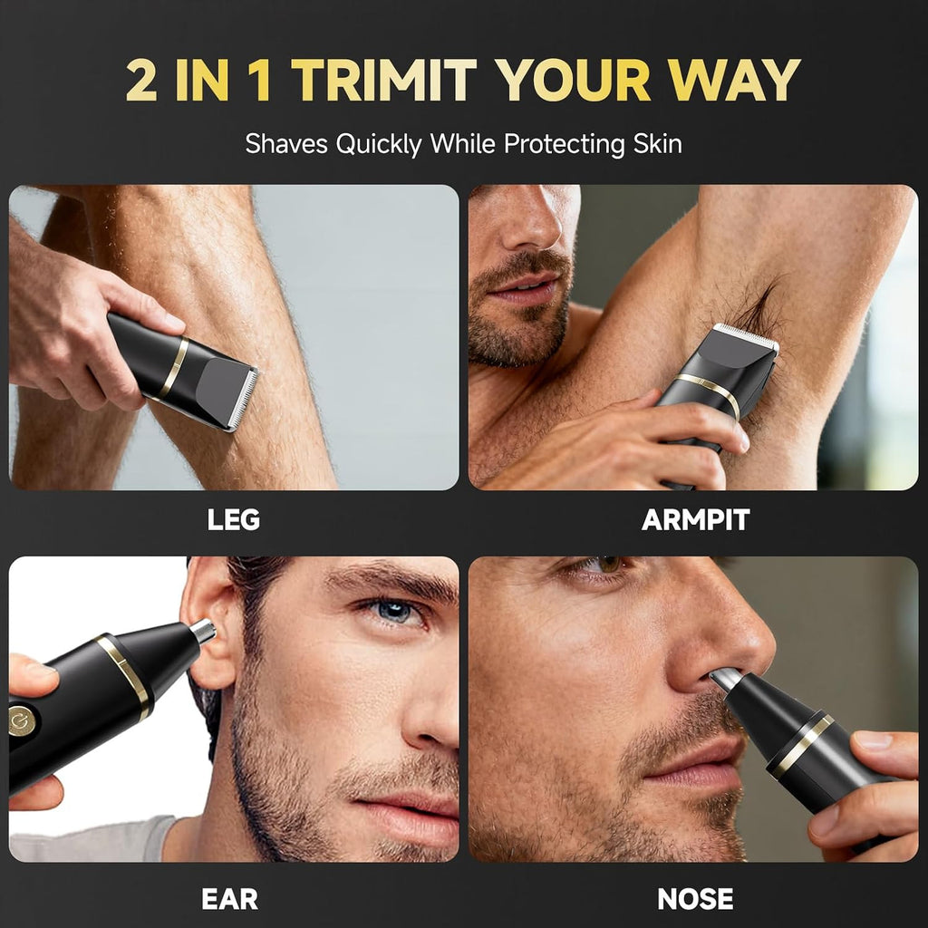 Waterproof Electric Beard & Nose Hair Trimmer for Men - Cordless Grooming Kit with LED Display