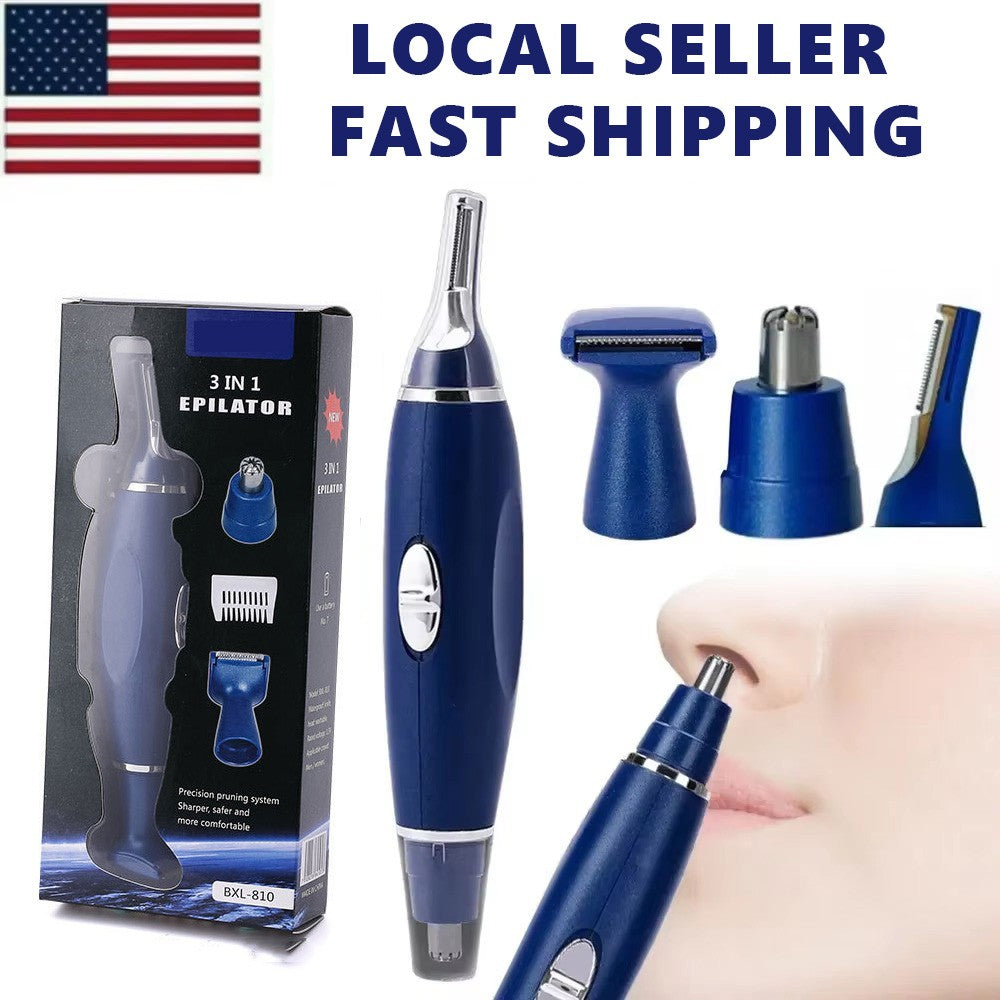 Men 3-in-1 Electric Nose Ear & Eyebrow Hair Trimmer - Facial Grooming Kit