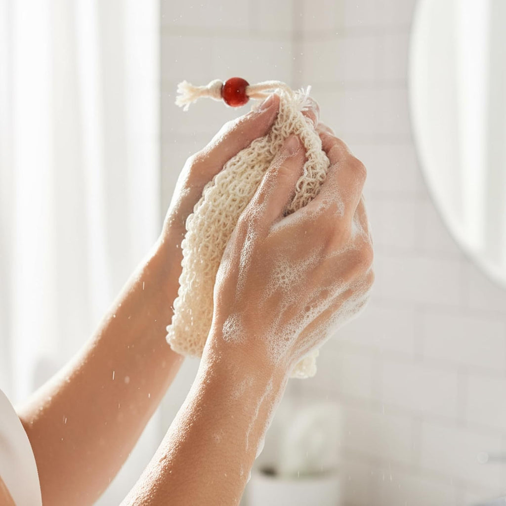 Mesh Soap Bag Pouch - Reusable Cotton Linen Shower Exfoliating Scrubber
