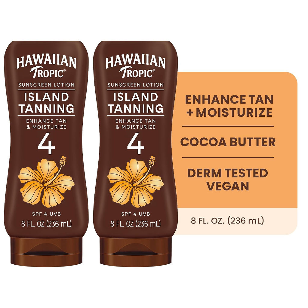 Hawaiian Tropic SPF 4 Tanning Lotion with Shea & Cocoa Butter 8 Fl Oz (2 Pack)