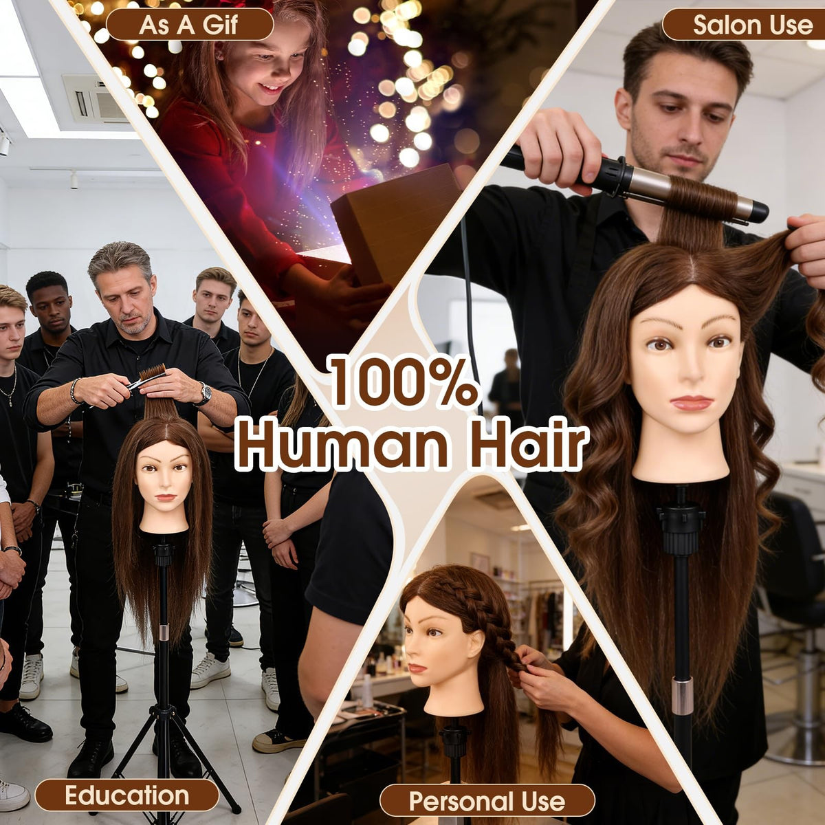 18 Inch Real Human Hair Mannequin Head for Hair Styling Training Kit