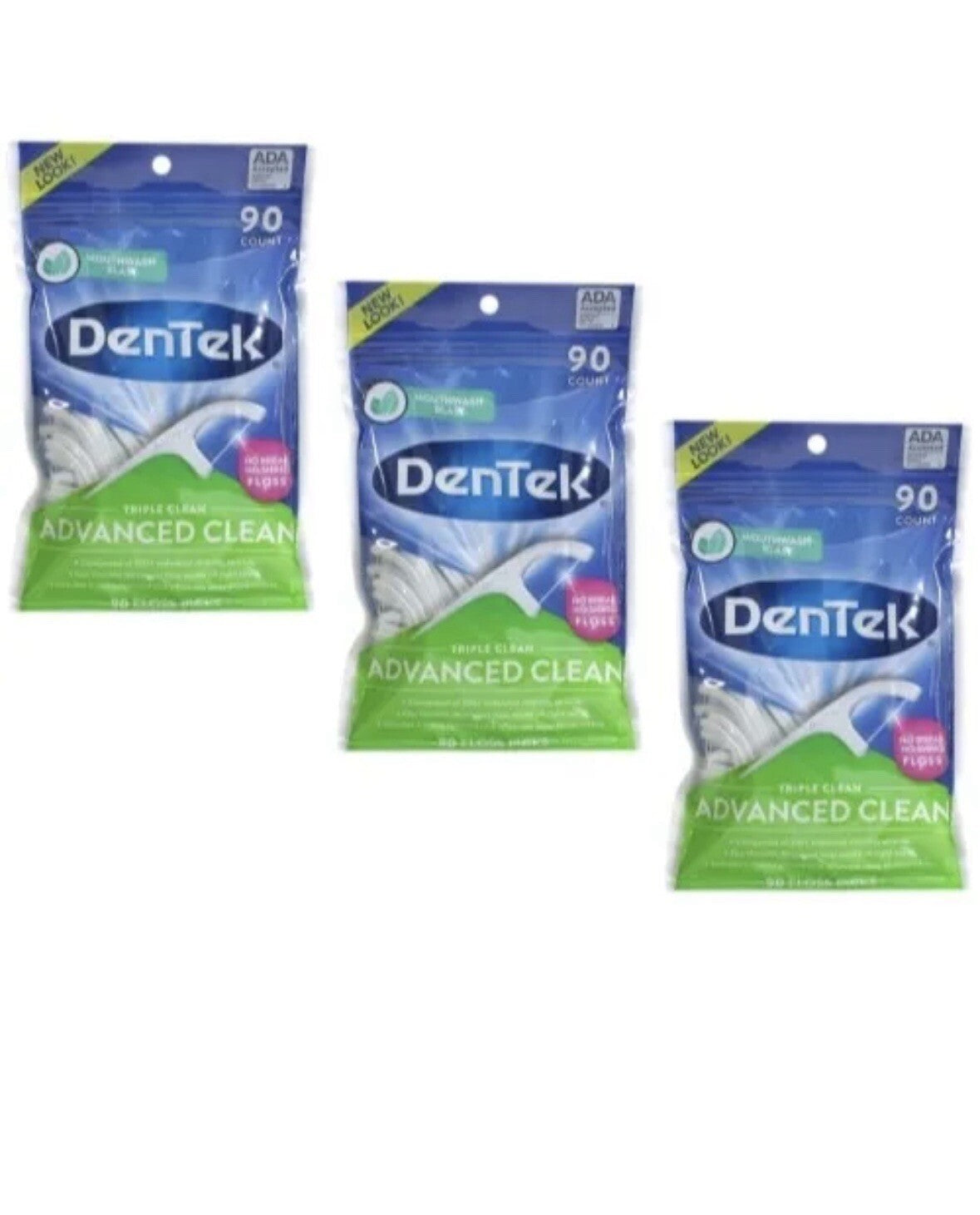 3 Pack Dental Floss Picks - Triple Clean, 90 Count Each