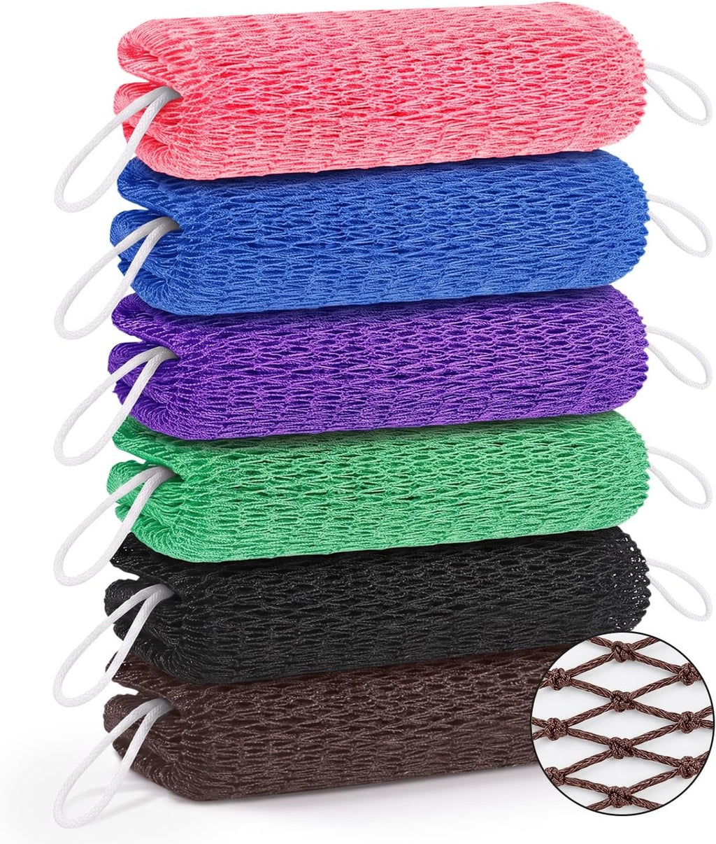 6-Pack Exfoliating Shower Scrubber Mesh Nets for Body & Back Cleaning