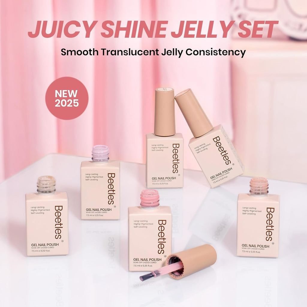 Gel Nail Polish Set - 6 Sheer Milky Pink Nude Jelly Colors for Long-Lasting Manicure