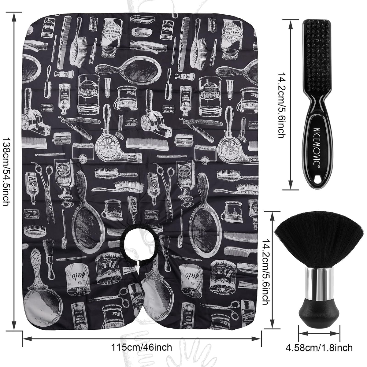 Hair Cutting Barber Cape with Neck Duster & Brush Set for Salon & Home Use