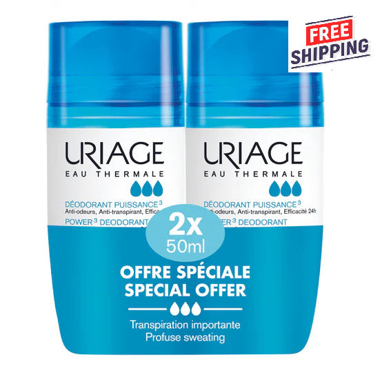 Uriage Power 3 Anti-Odor Deodorant Roll-On 50ml - 2 Pack, Hypoallergenic