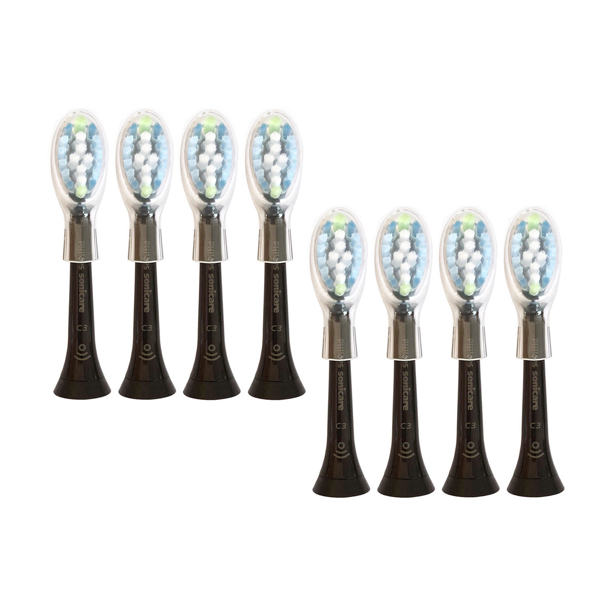 8-Pack Replacement Heads for Sonicare DiamondClean Toothbrush - Black, Standard Size