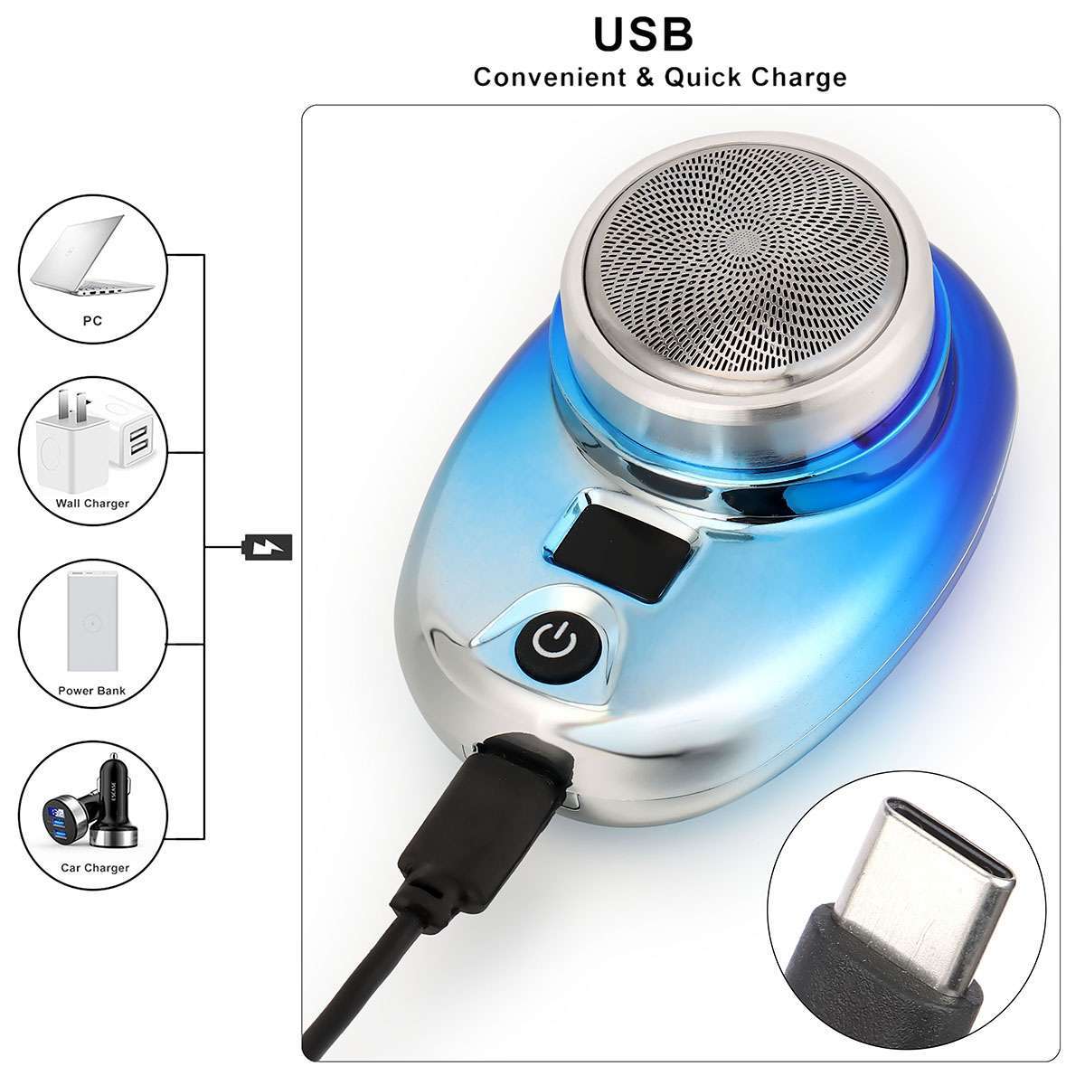Mini Portable Electric Razor for Men USB Rechargeable Shaver Travel & Home Use