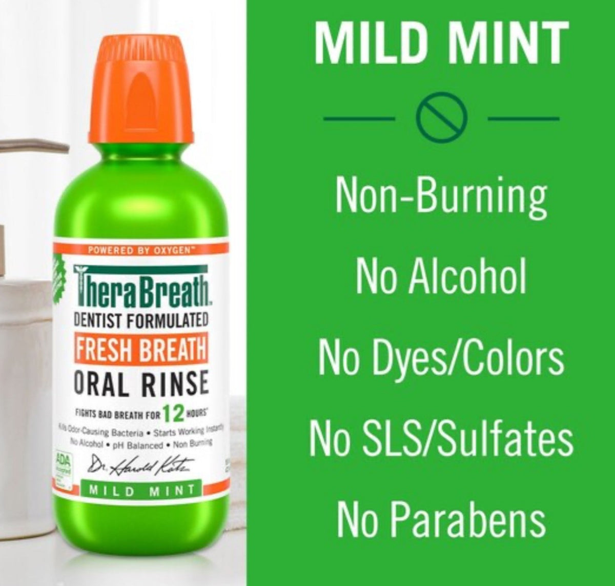 Mild Mint Mouthwash - Fresh Breath Oral Rinse, 16 oz, Pack of 2