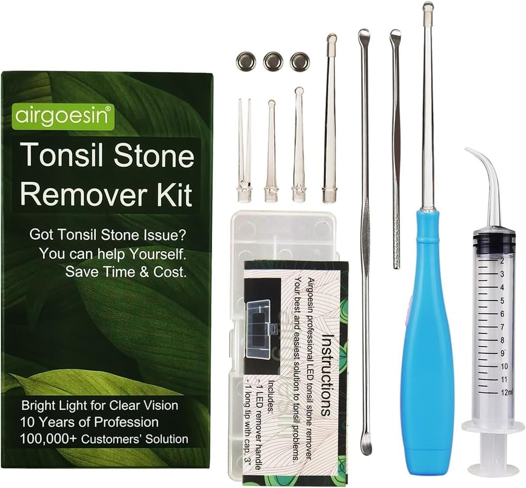 Portable LED Tonsil Stone Remover Tool with Oral Rinse & Case