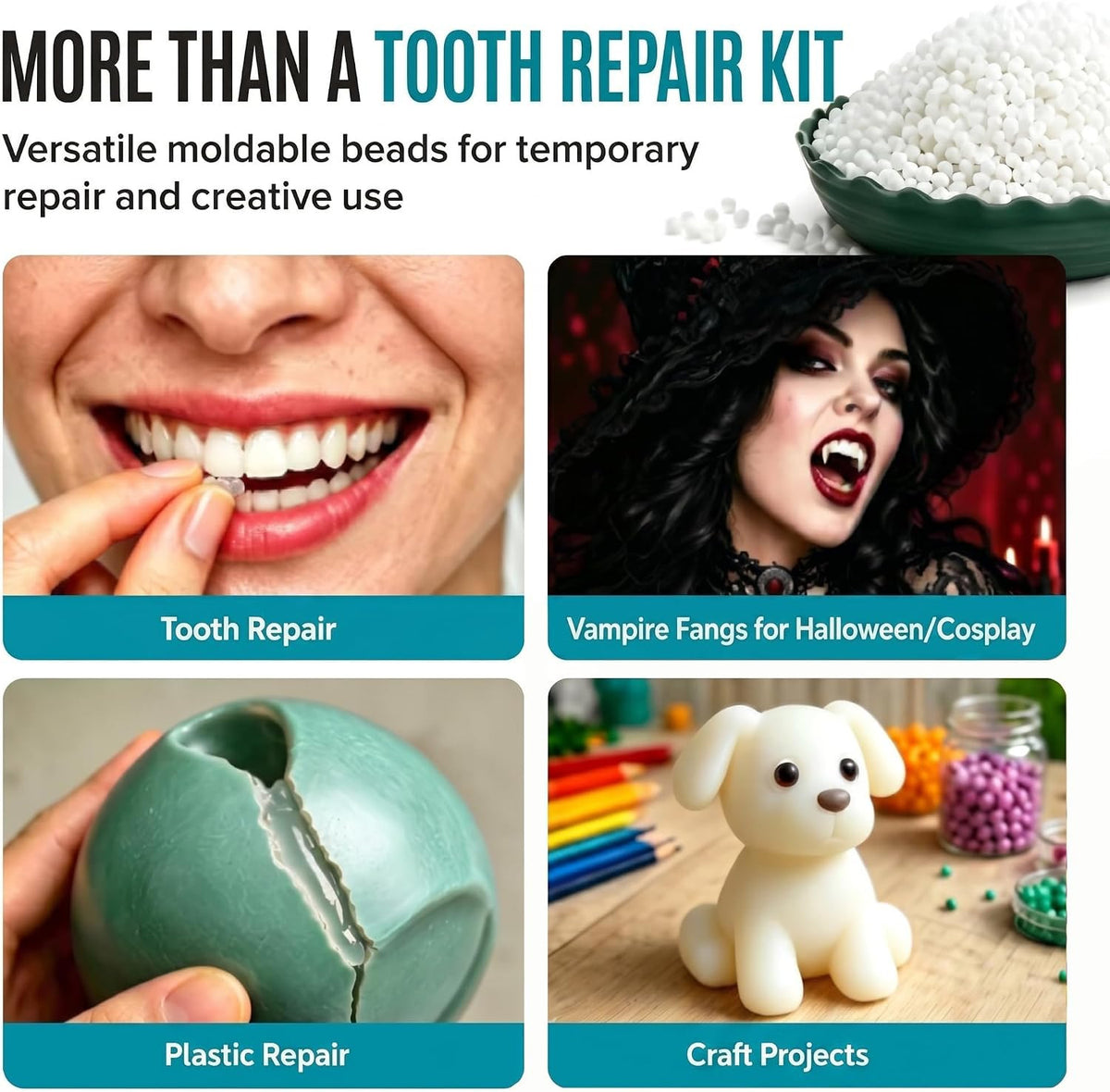 Thermoplastic Moldable Beads for DIY Tooth Repair and Crafts - 10.9 oz