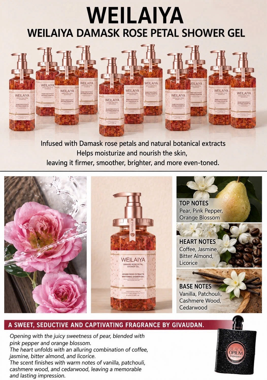 Damask Rose Extract Shower Gel 450mL - Luxurious Whitening & Fragrance