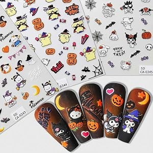 Halloween Nail Stickers 7-Design Kawaii Nail Decals for Nail Art & Crafts