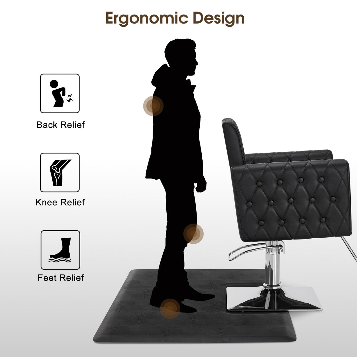 Anti-Fatigue Salon Floor Mat for Square Base Chairs - Comfortable PU Comfort Barber Mat